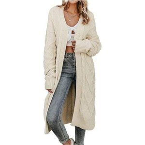 Open Front Cardigan Long Sleeve Cable Knit, Beige